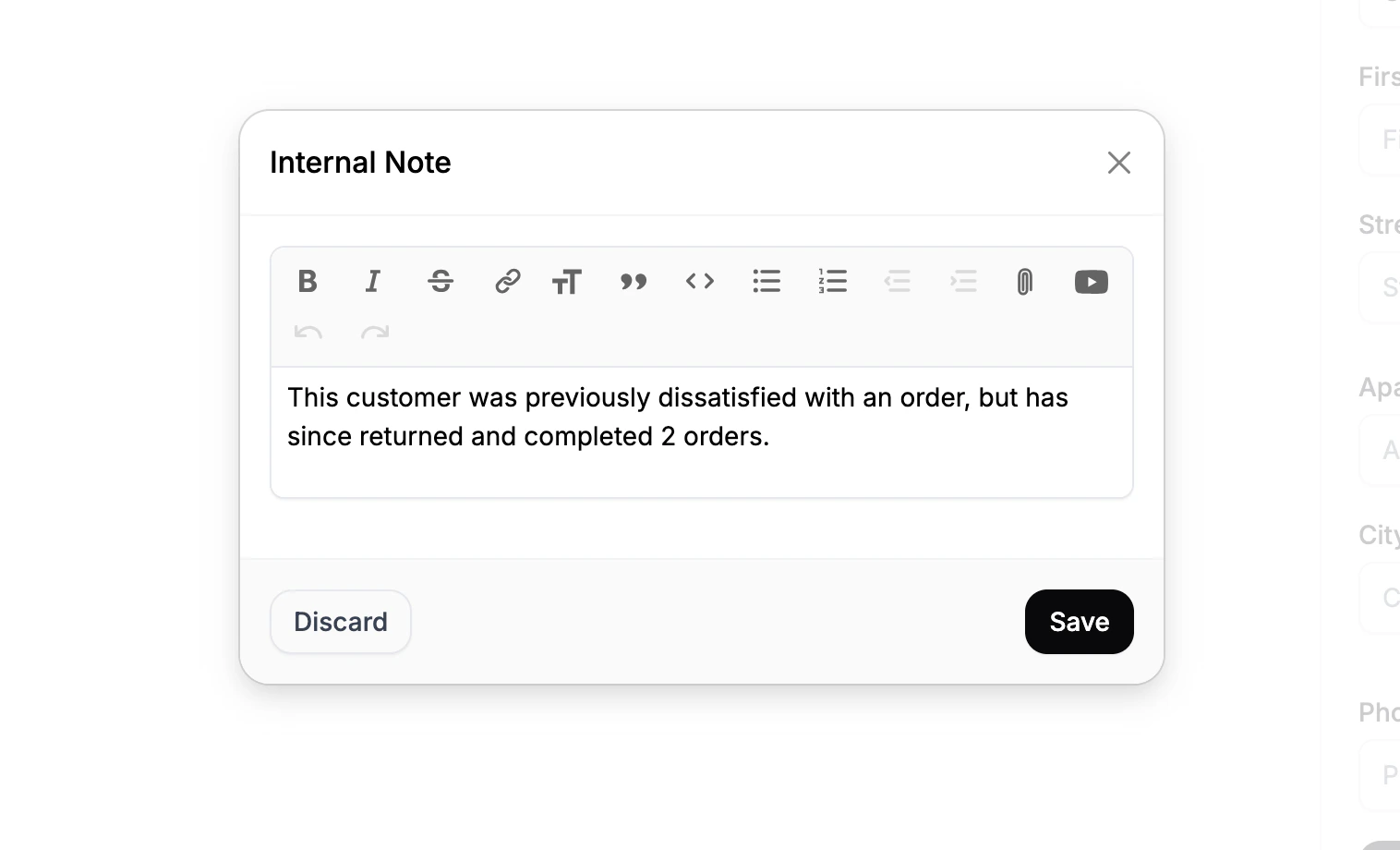 Adding an internal note to a customer profile in Spree Commerce