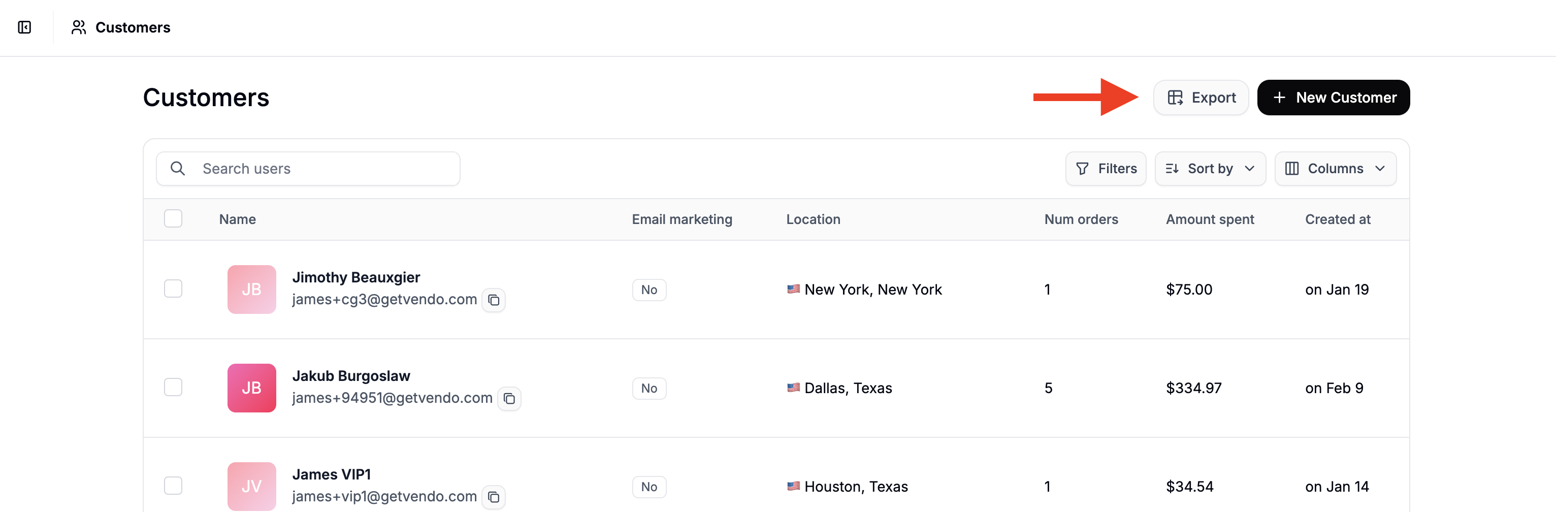Exporting vustomers in the Spree Commerce dashboard