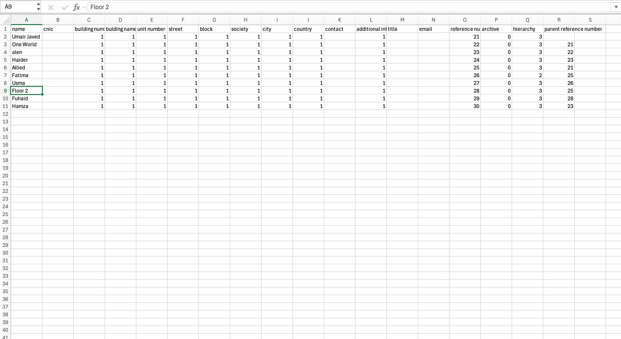 Fill in bulk upload template