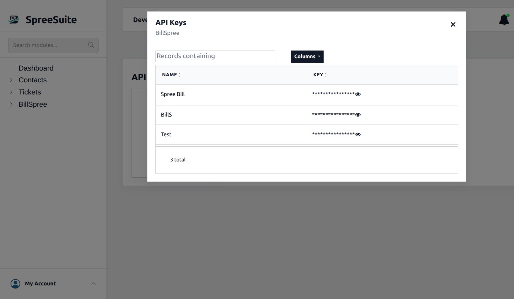 BillSpree API Keys