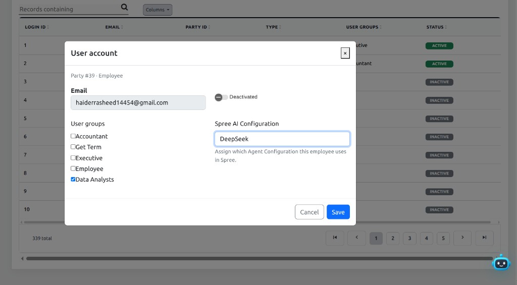 Assign Spree AI Configuration on user account