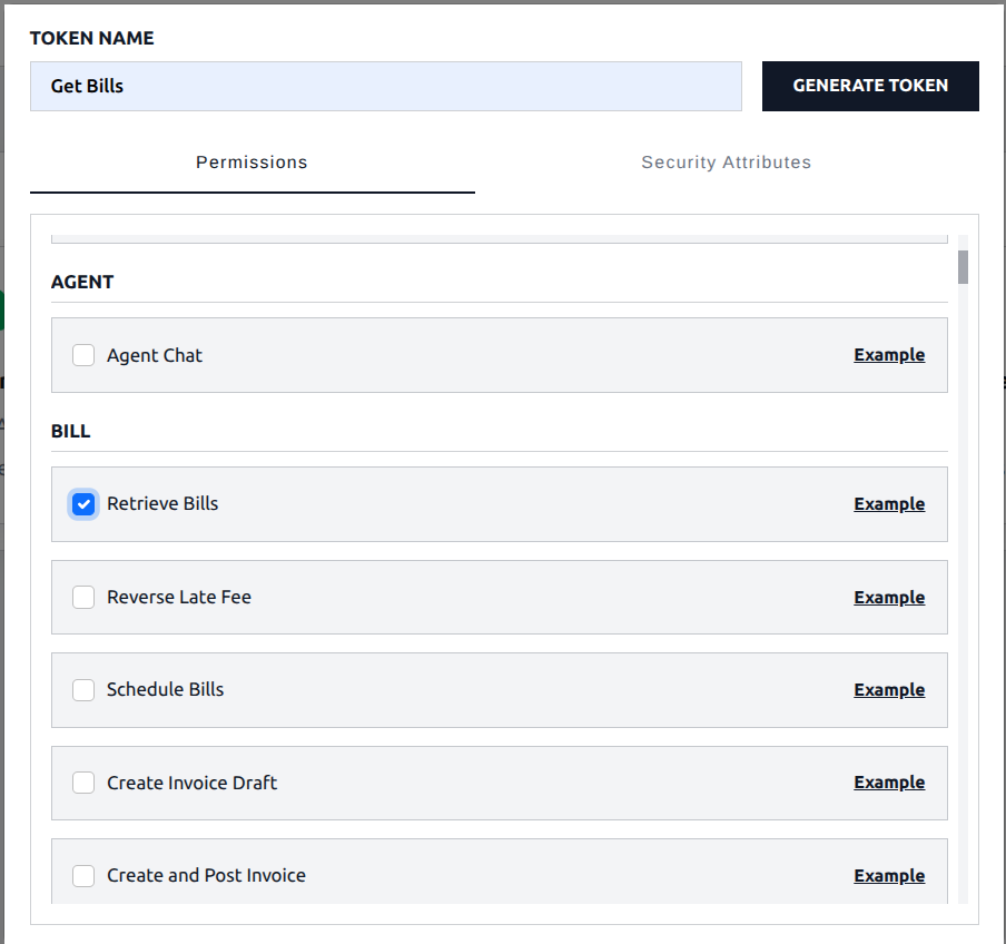 Generate API token with permissions
