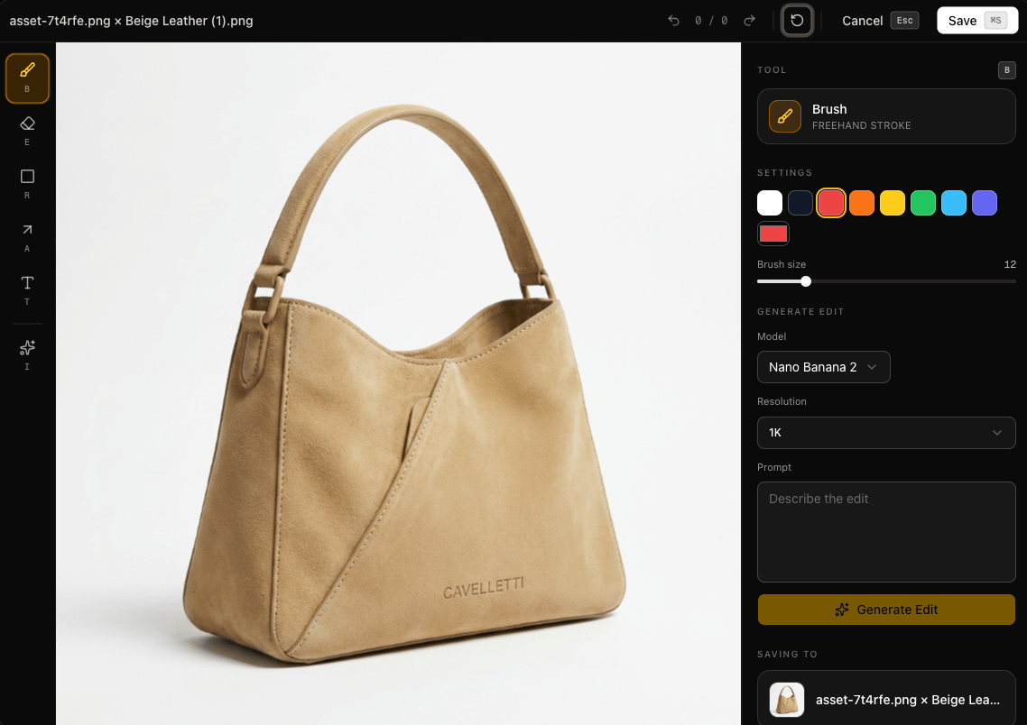 The Sprello annotation editor with a tool rail, image canvas, and settings panel