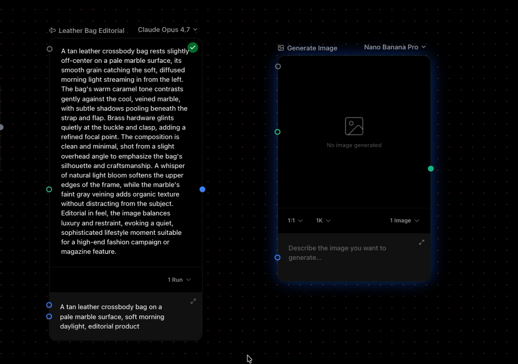 A Text Input node connected to a Generate Image node's prompt