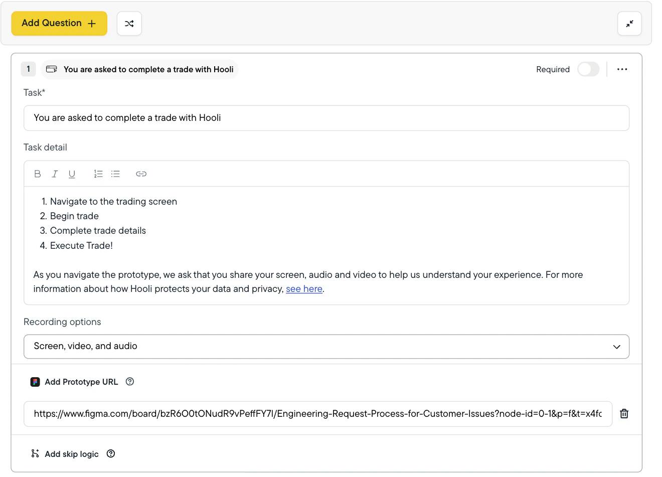 Sprig Recorded Task Question in Prototype Testing Studies