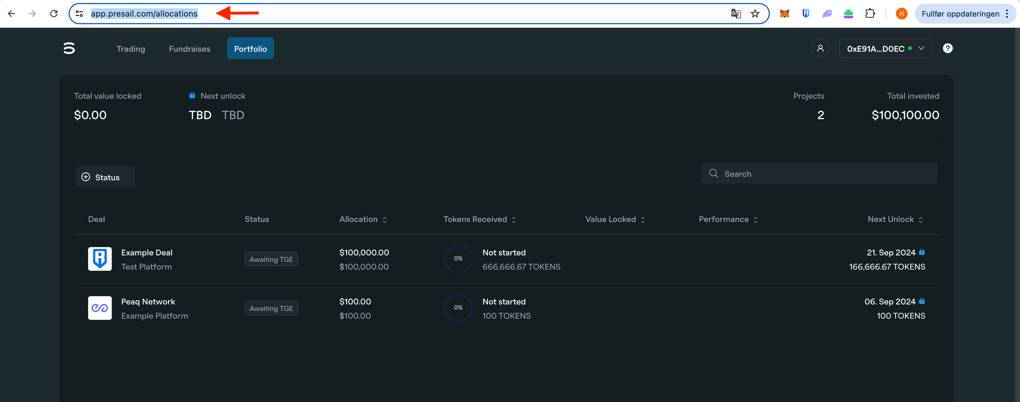 Example platform URL
