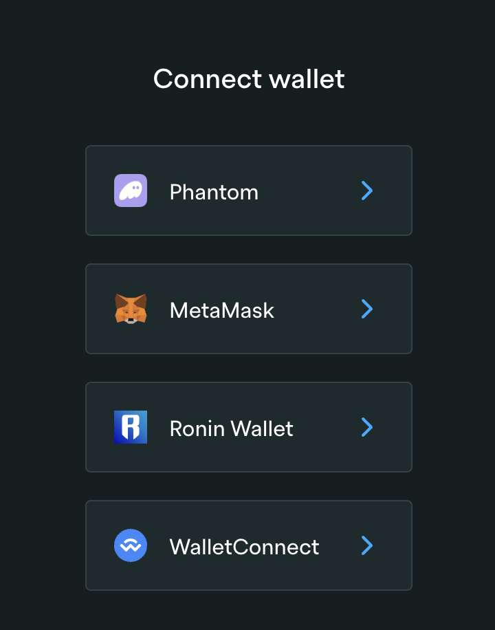 WalletConnect options