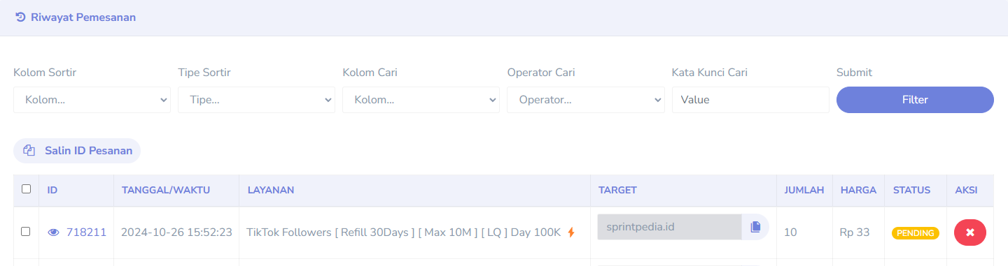Tampilan Tombol Cancel