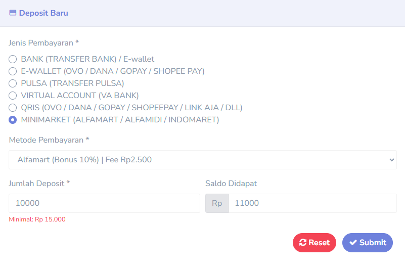 Tampilan Deposit Alfamart