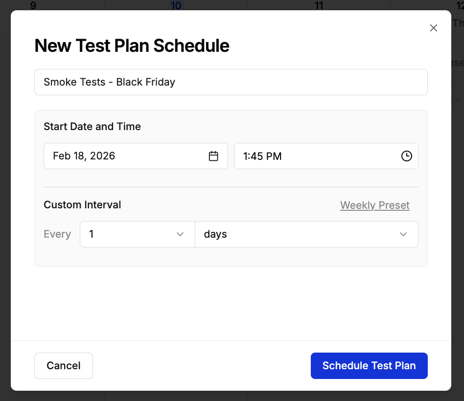 Schedule configuration modal