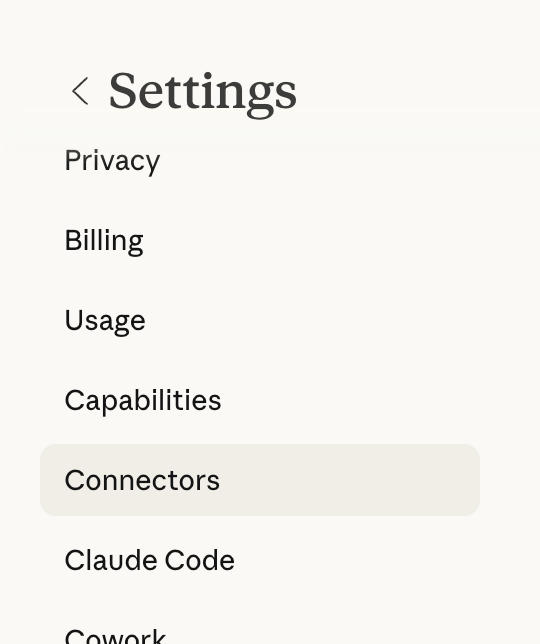 Connectors tab in Claude settings