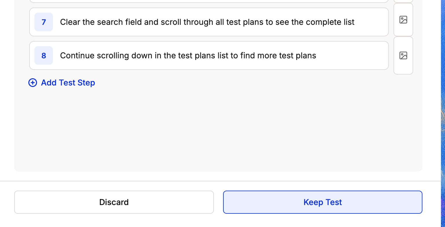 Keep Test button