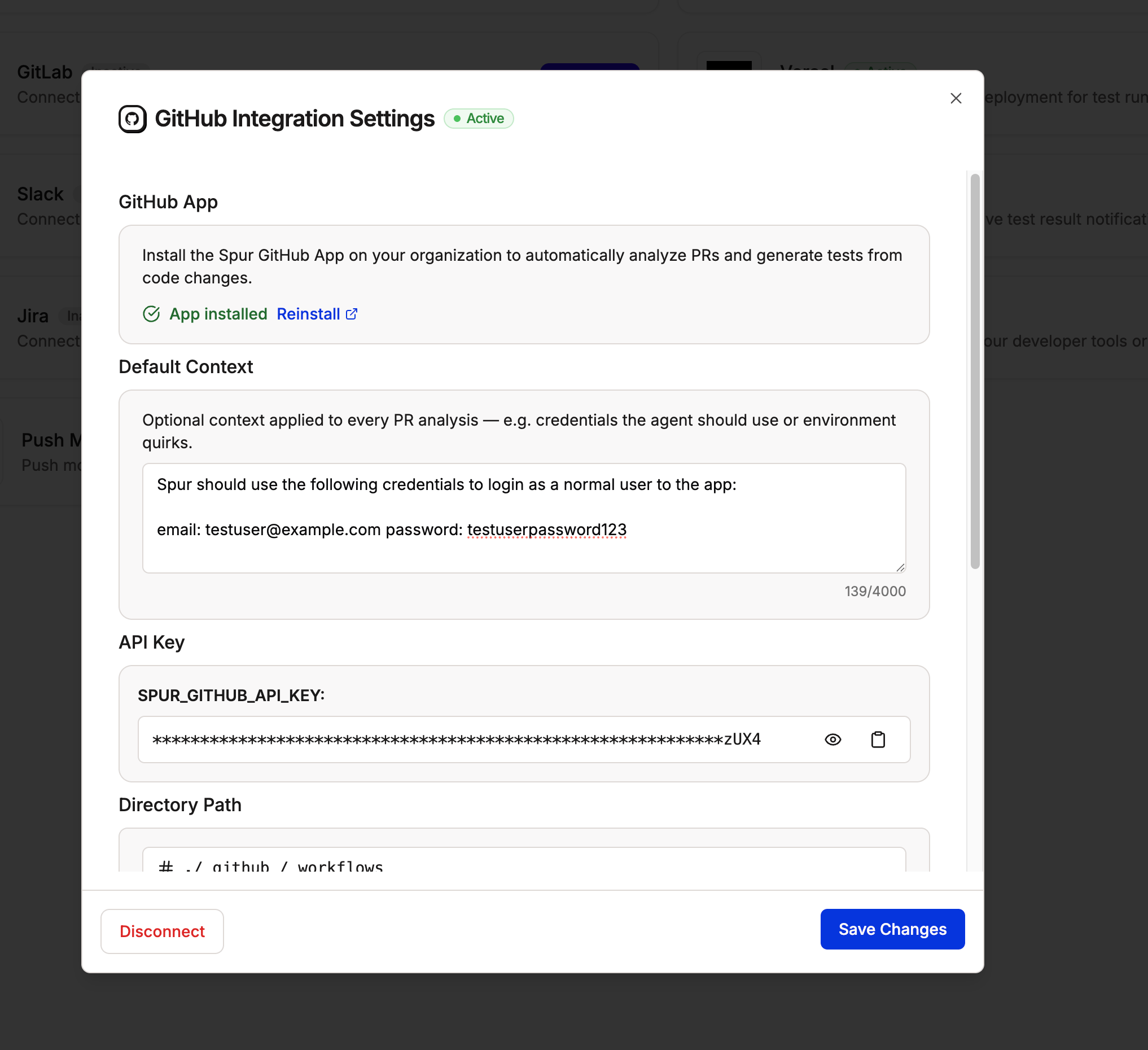 Default context settings