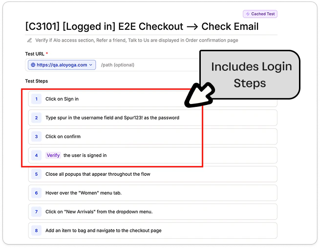 Test with login steps included