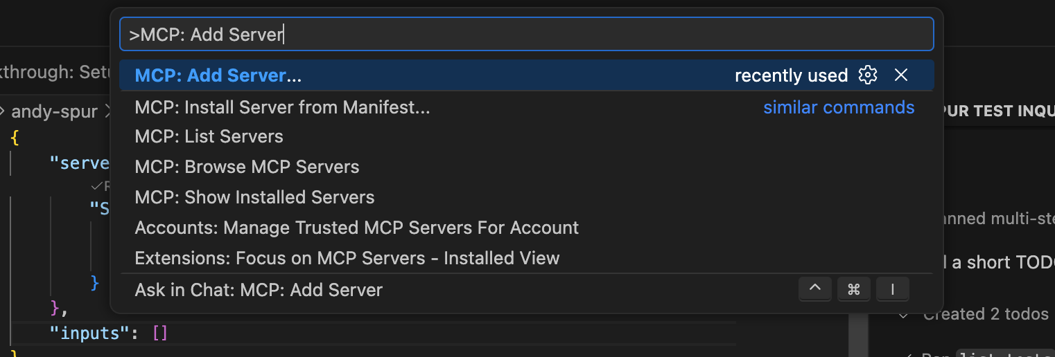 MCP: Add Server in the Command Palette