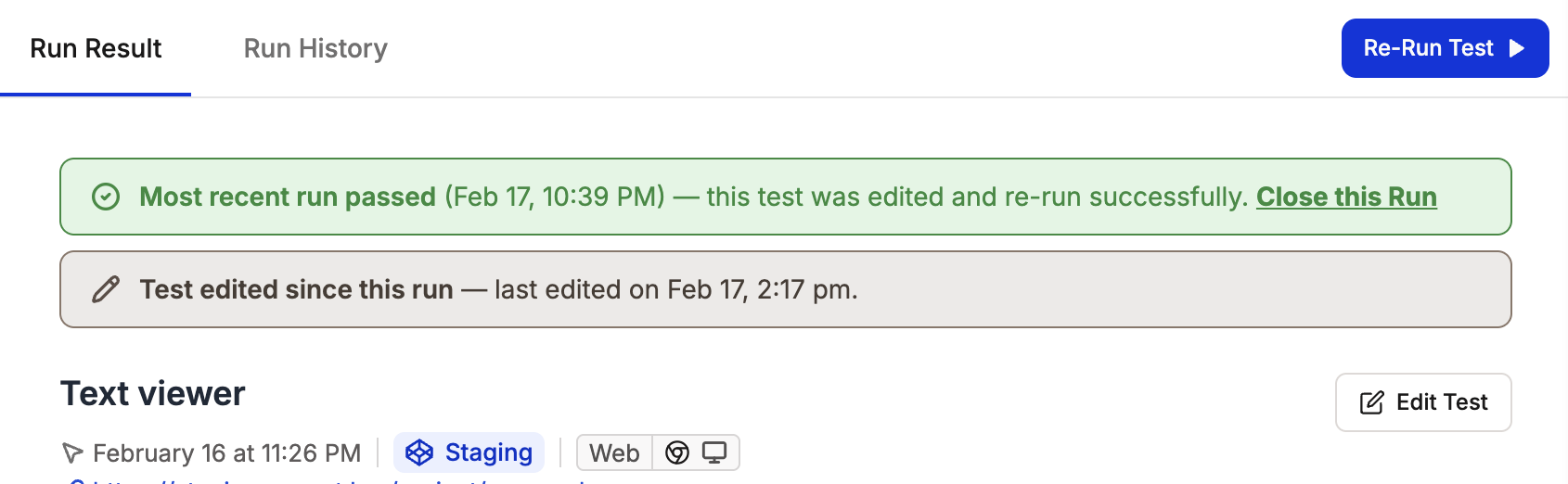 Edit and rerun banner