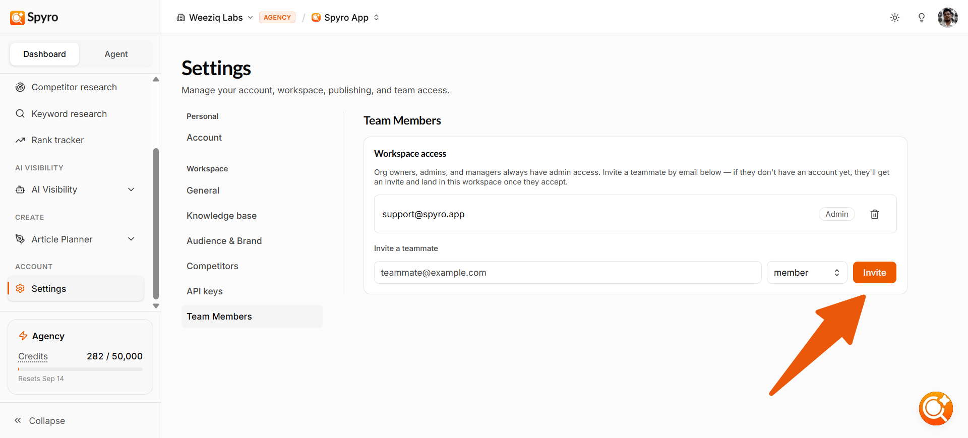 Team Member Settings