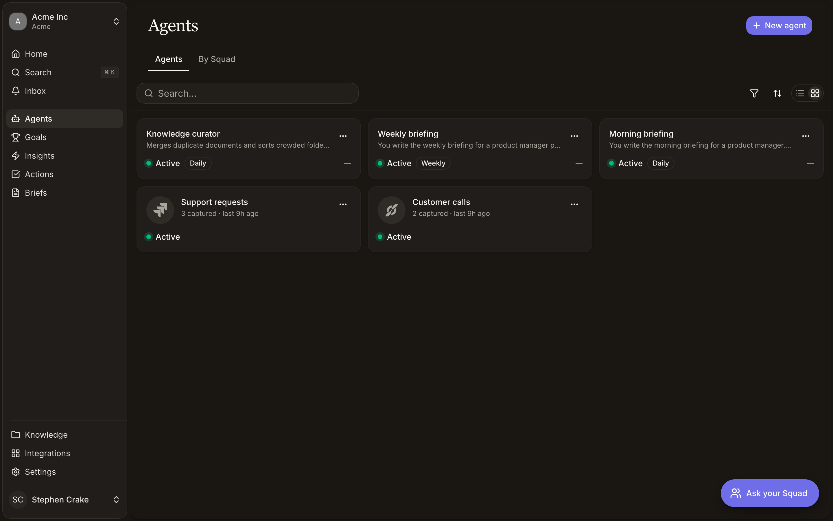 The Agents page