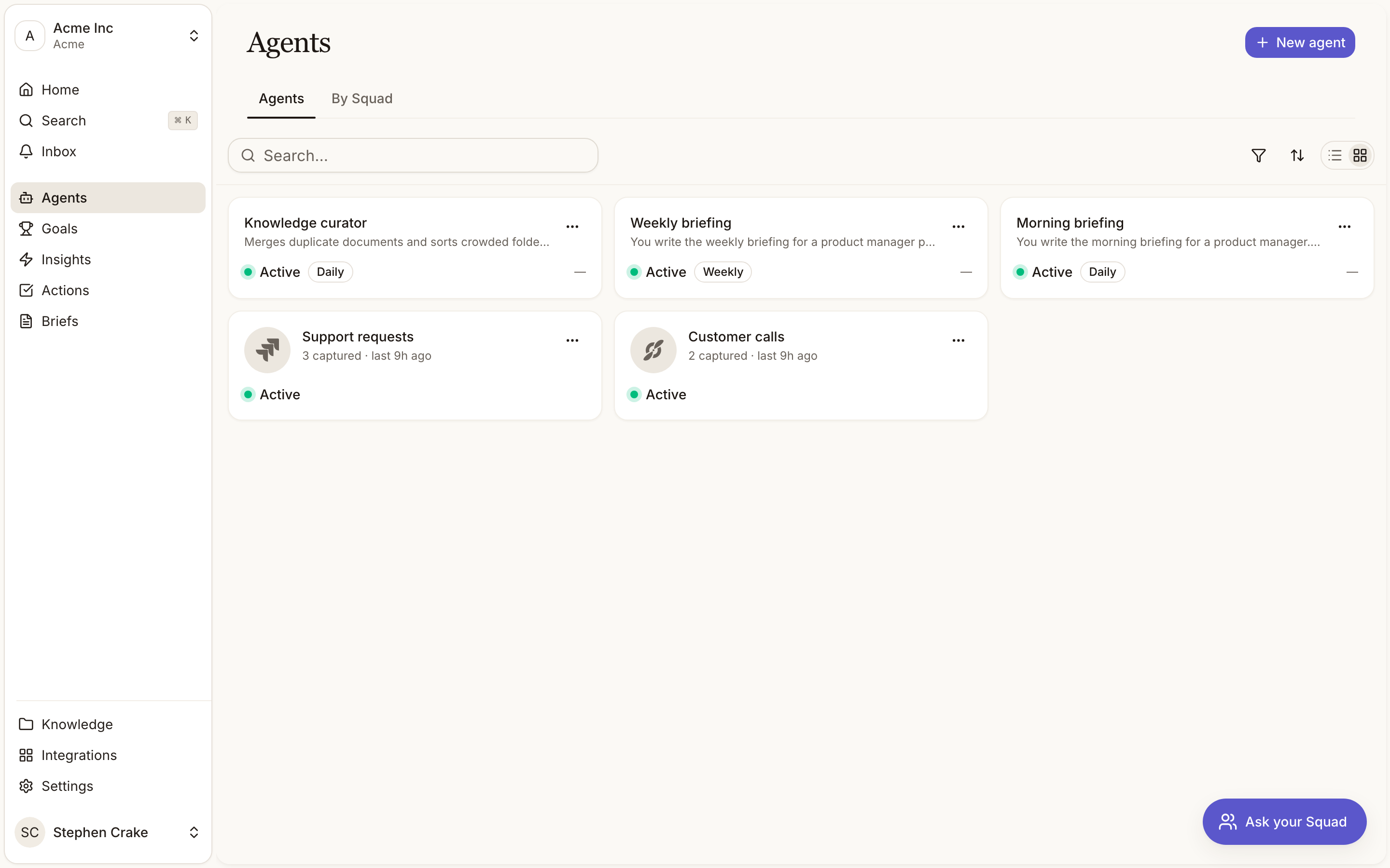 The Agents page