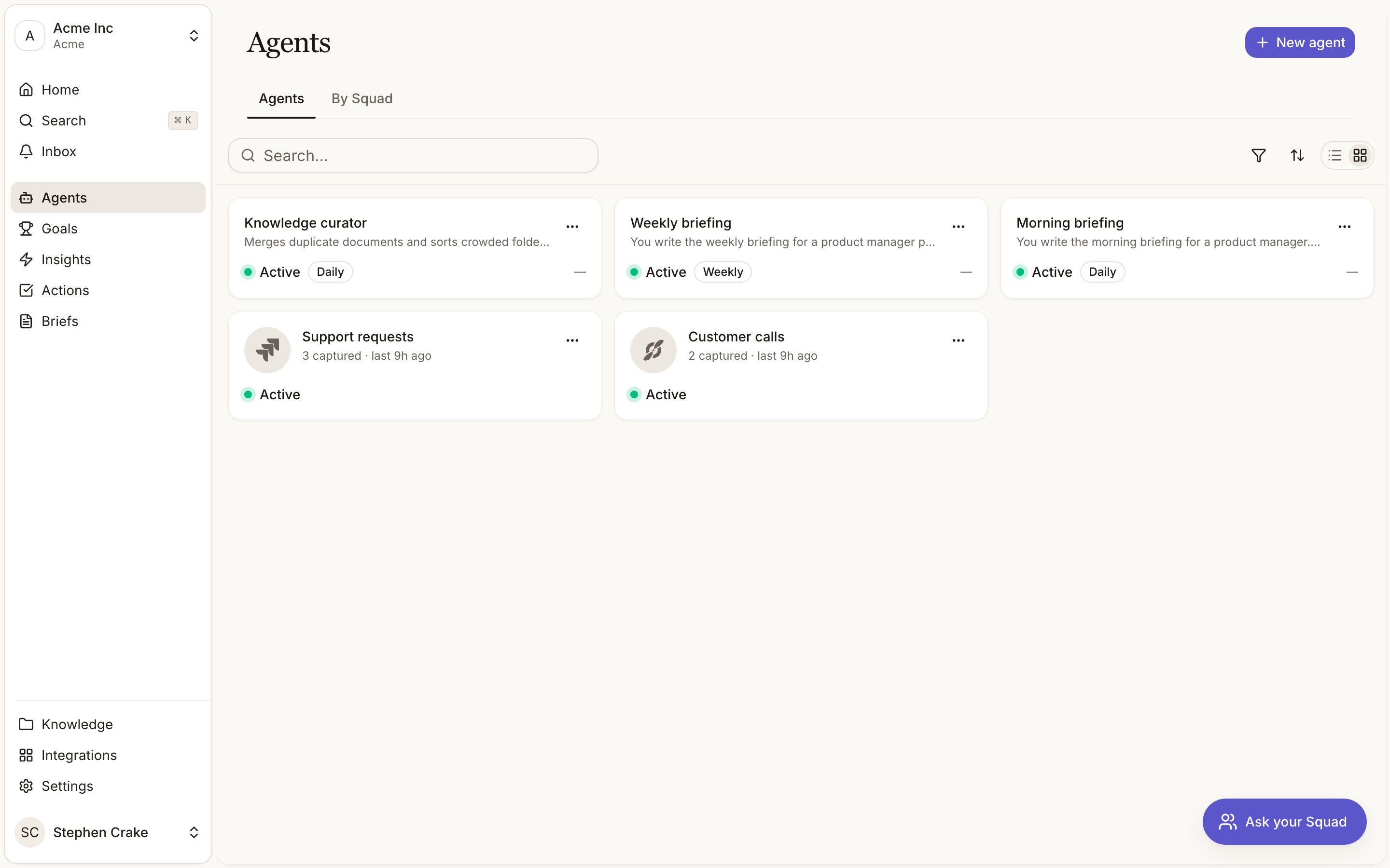 The Agents page