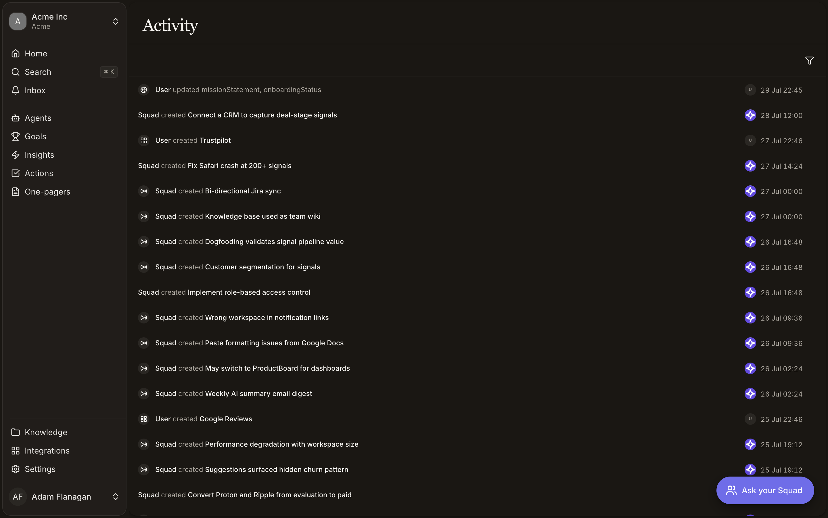 The Activity feed