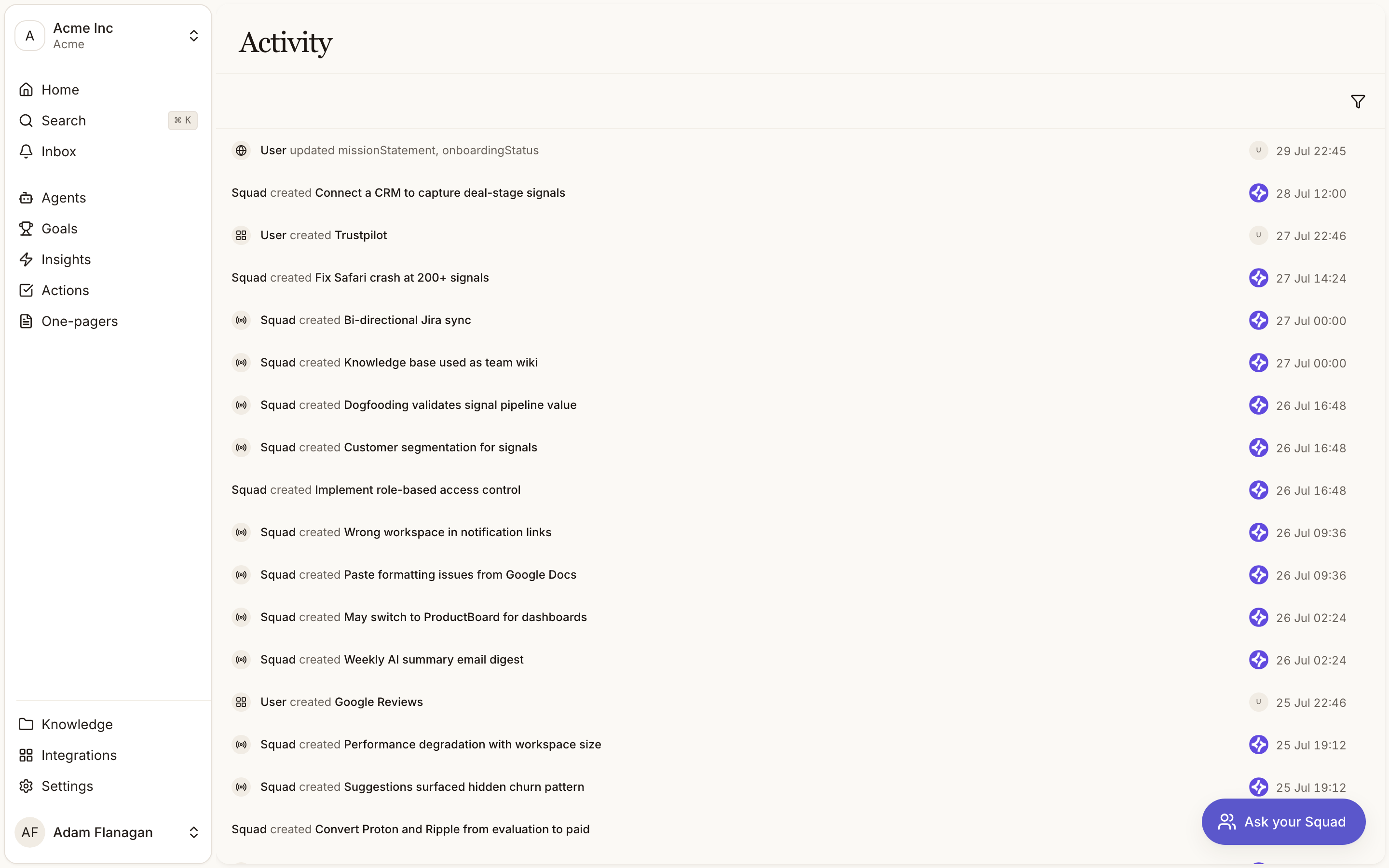 The Activity feed