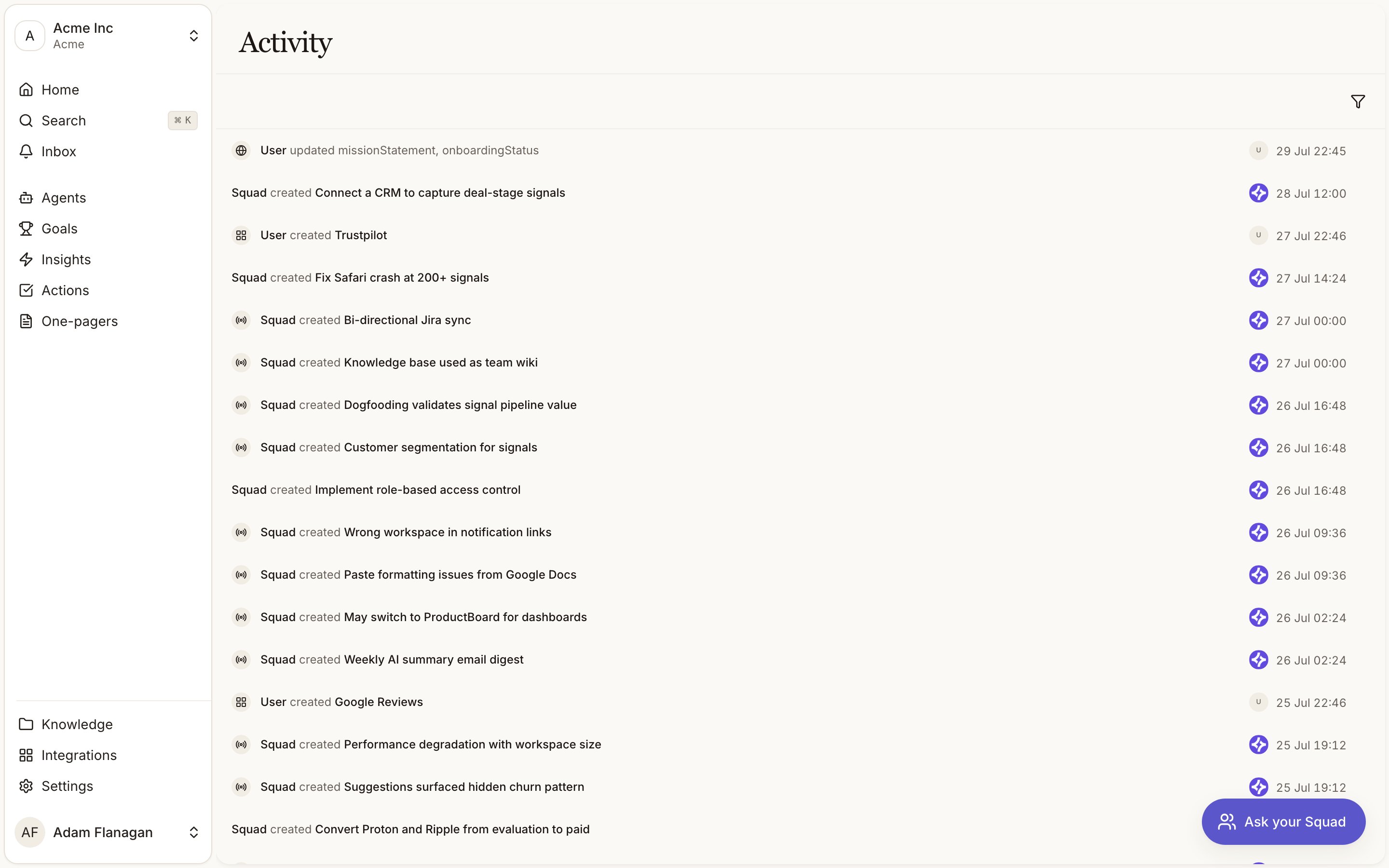 The Activity feed