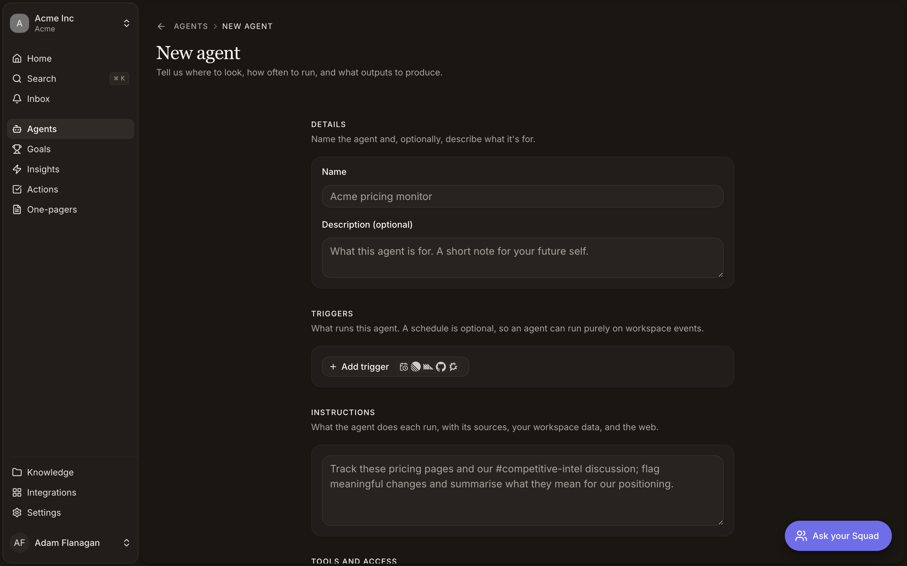 The New agent form