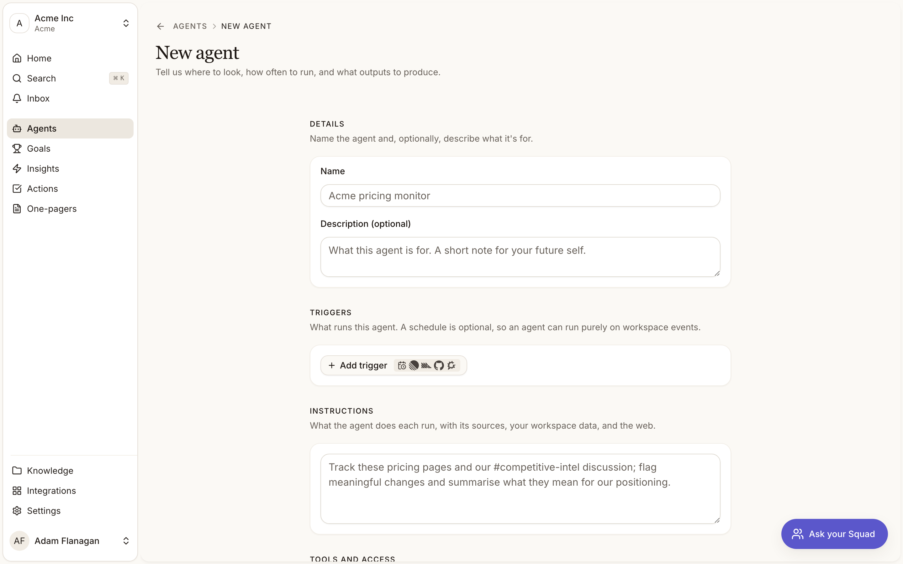 The New agent form