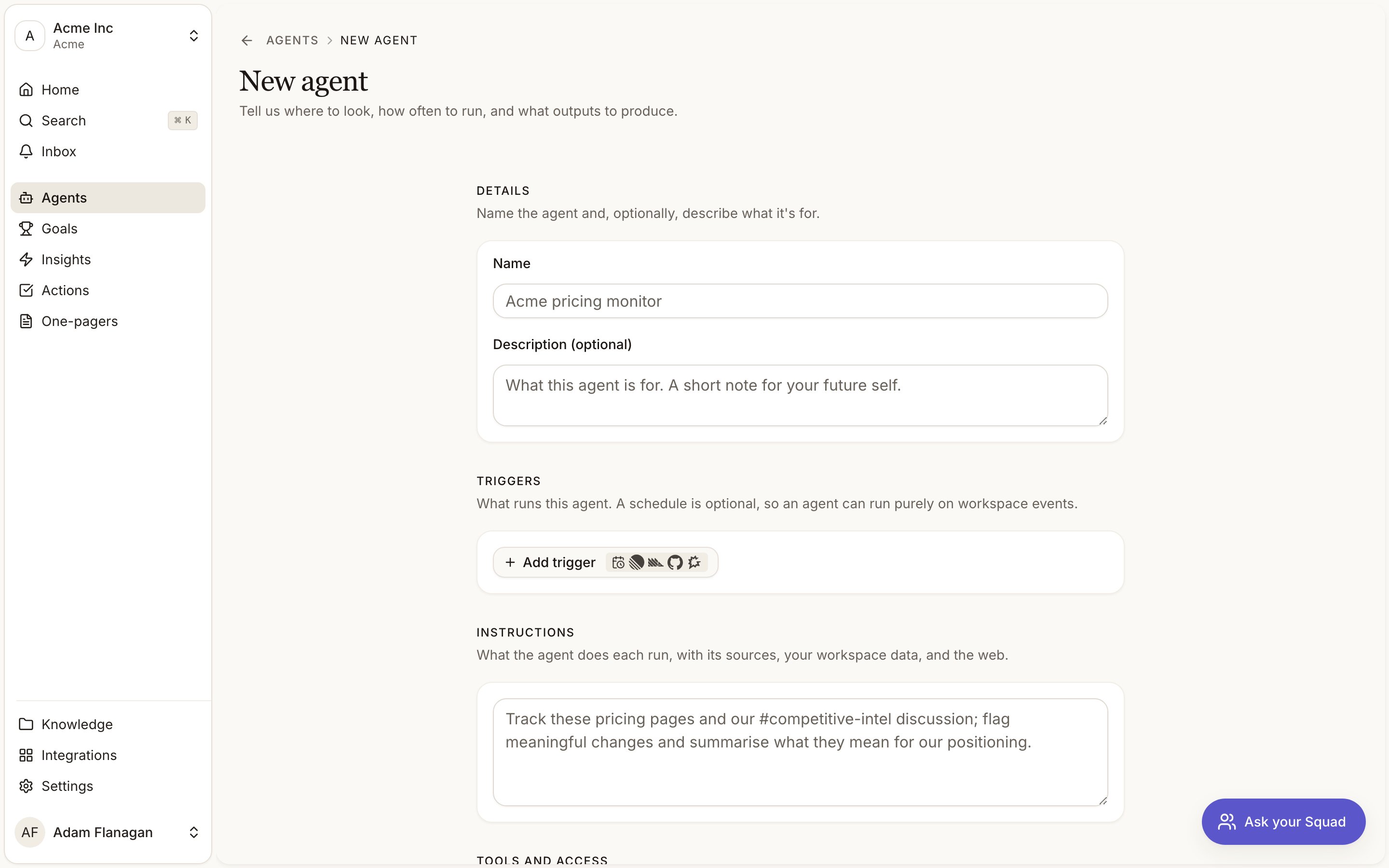 The New agent form