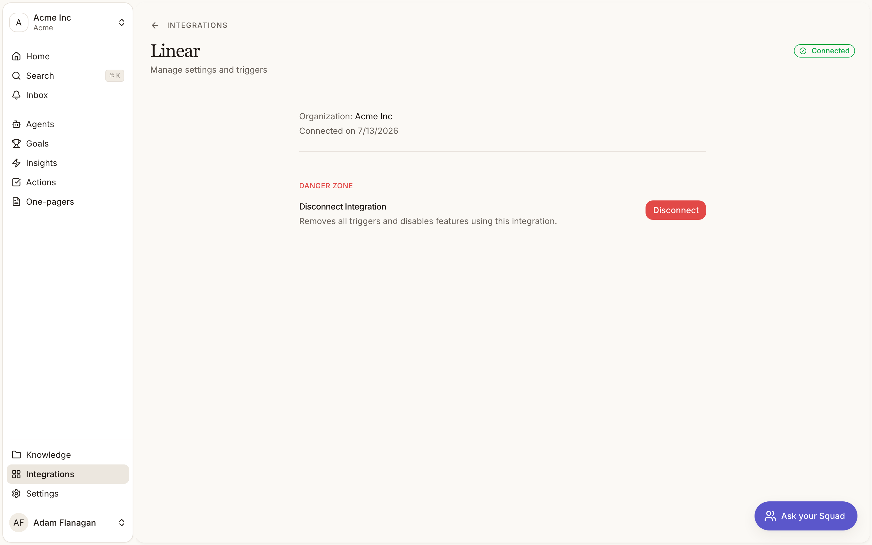 Linear integration settings