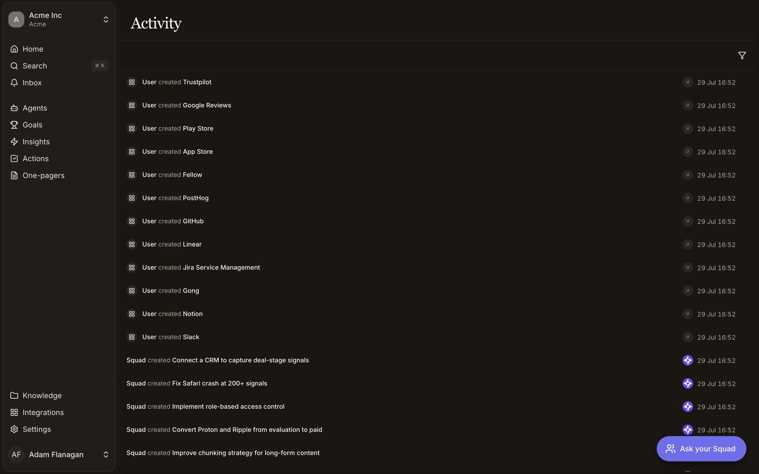 The Activity feed