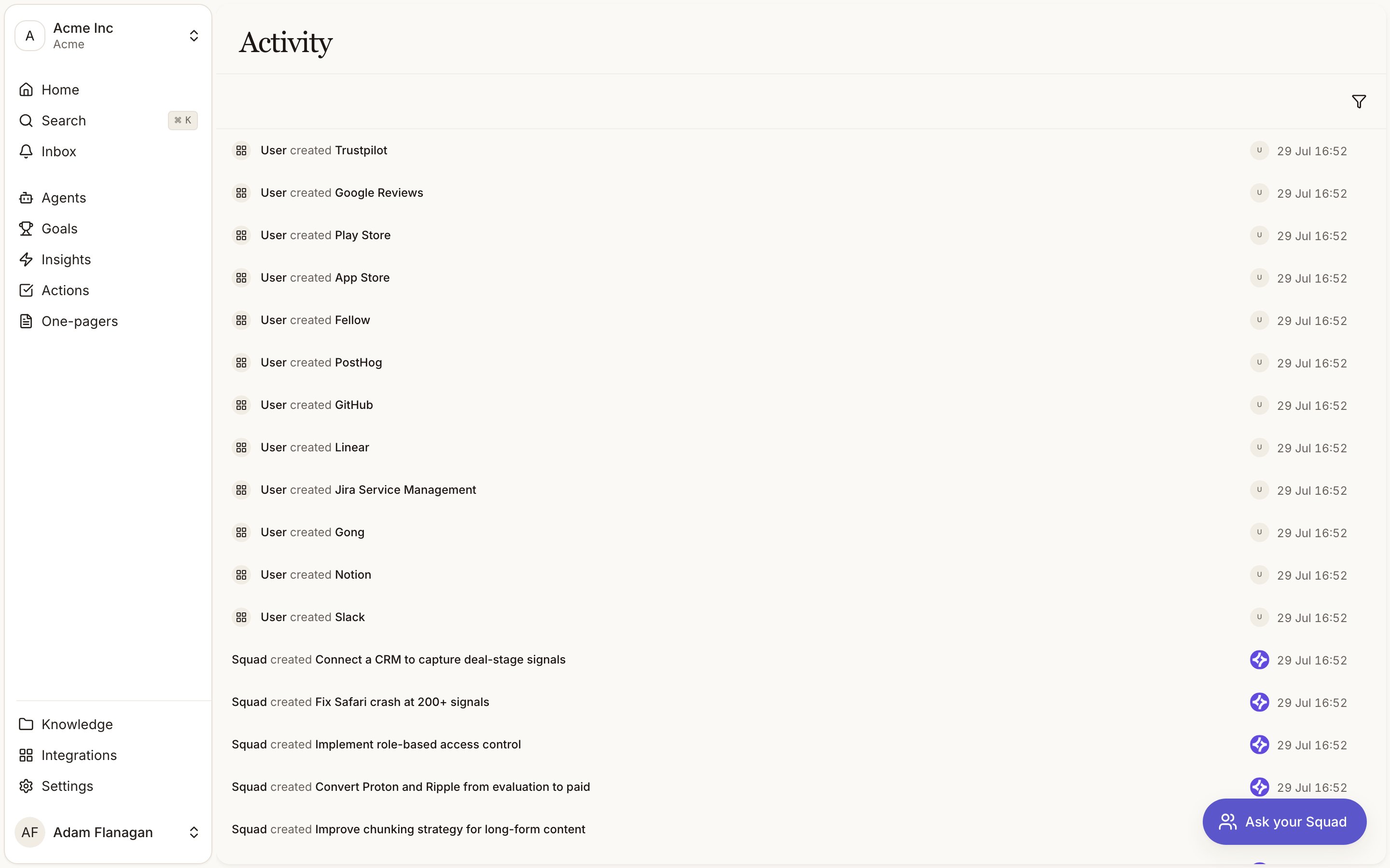 The Activity feed