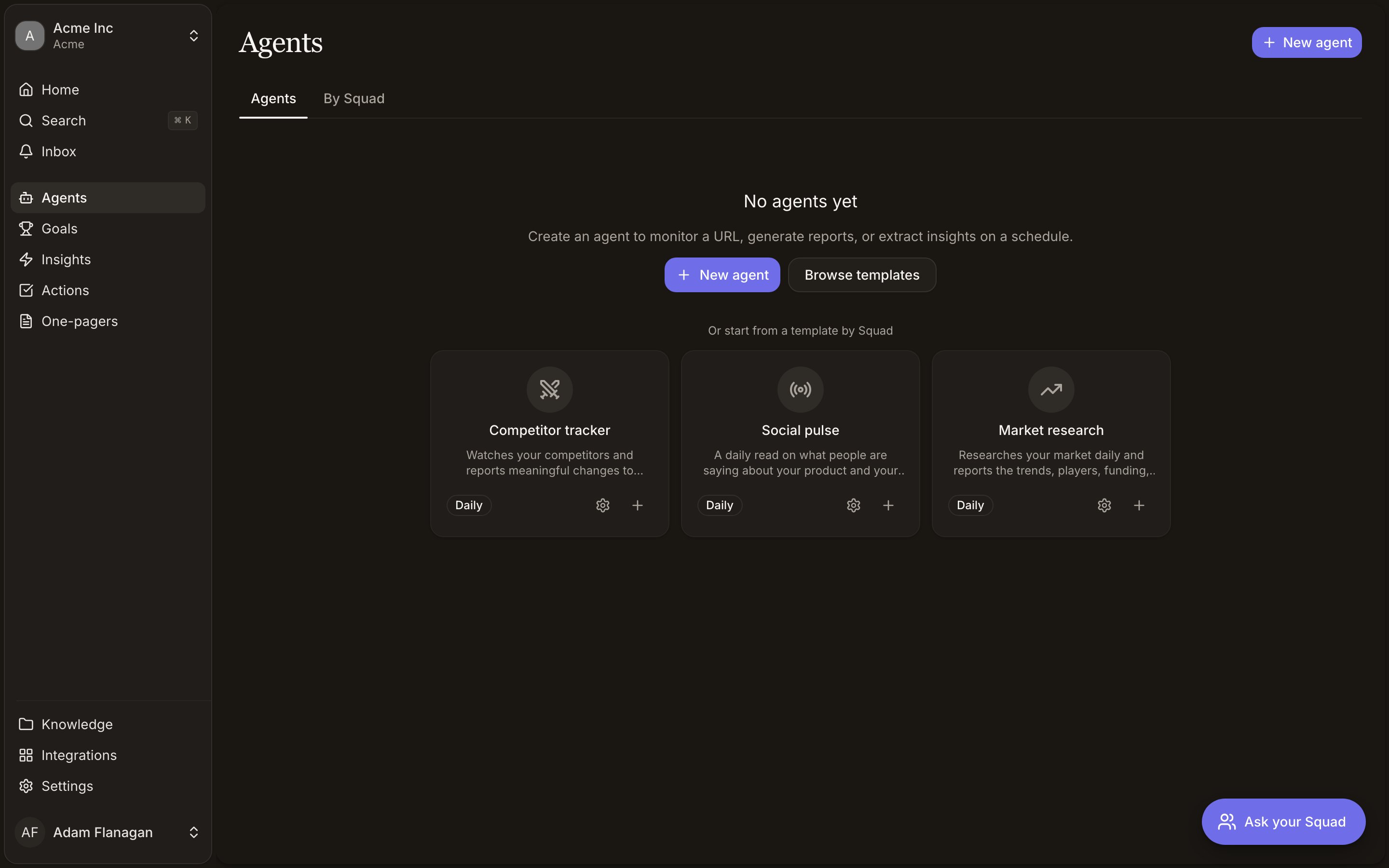 The Agents page