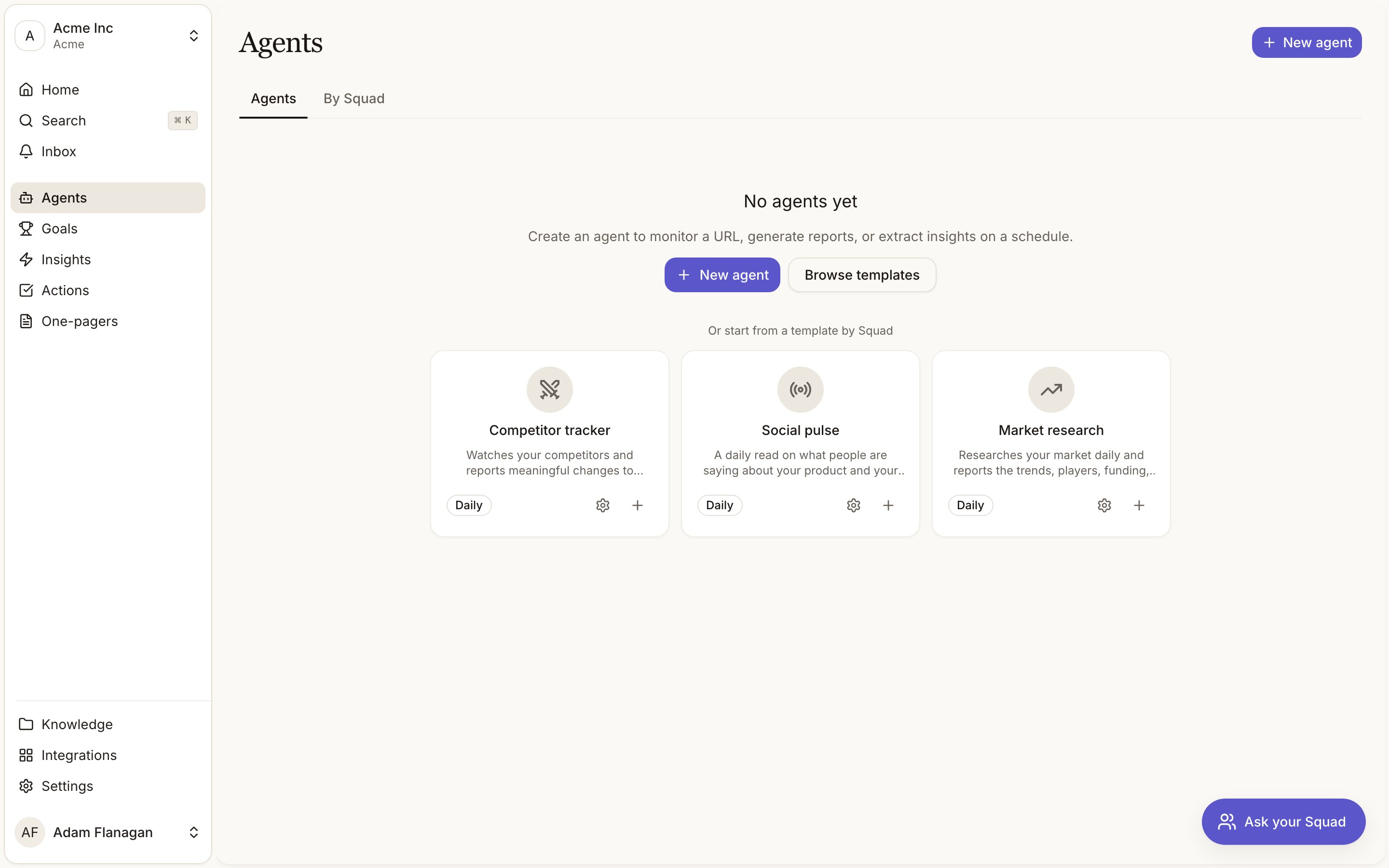 The Agents page