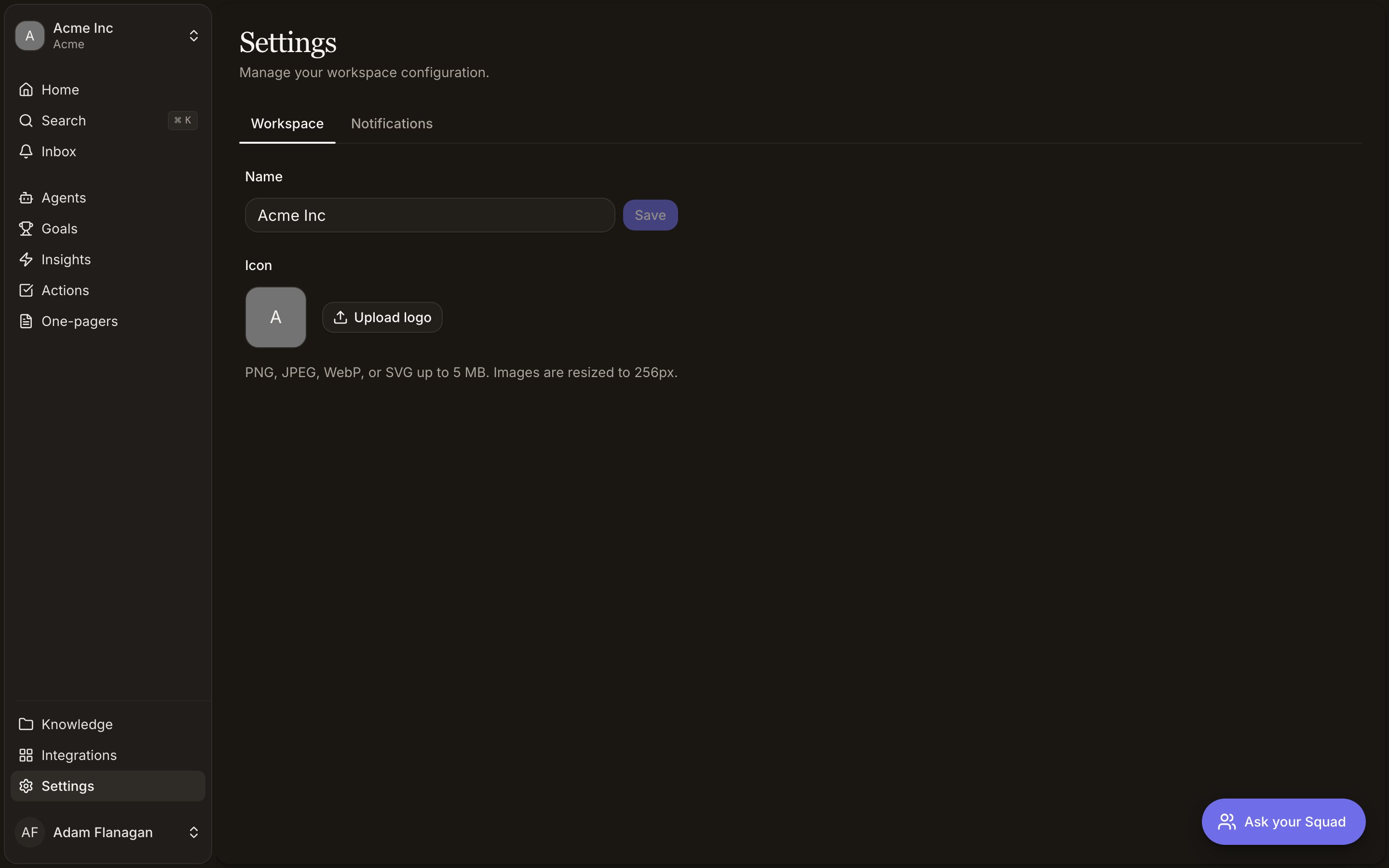 Workspace settings