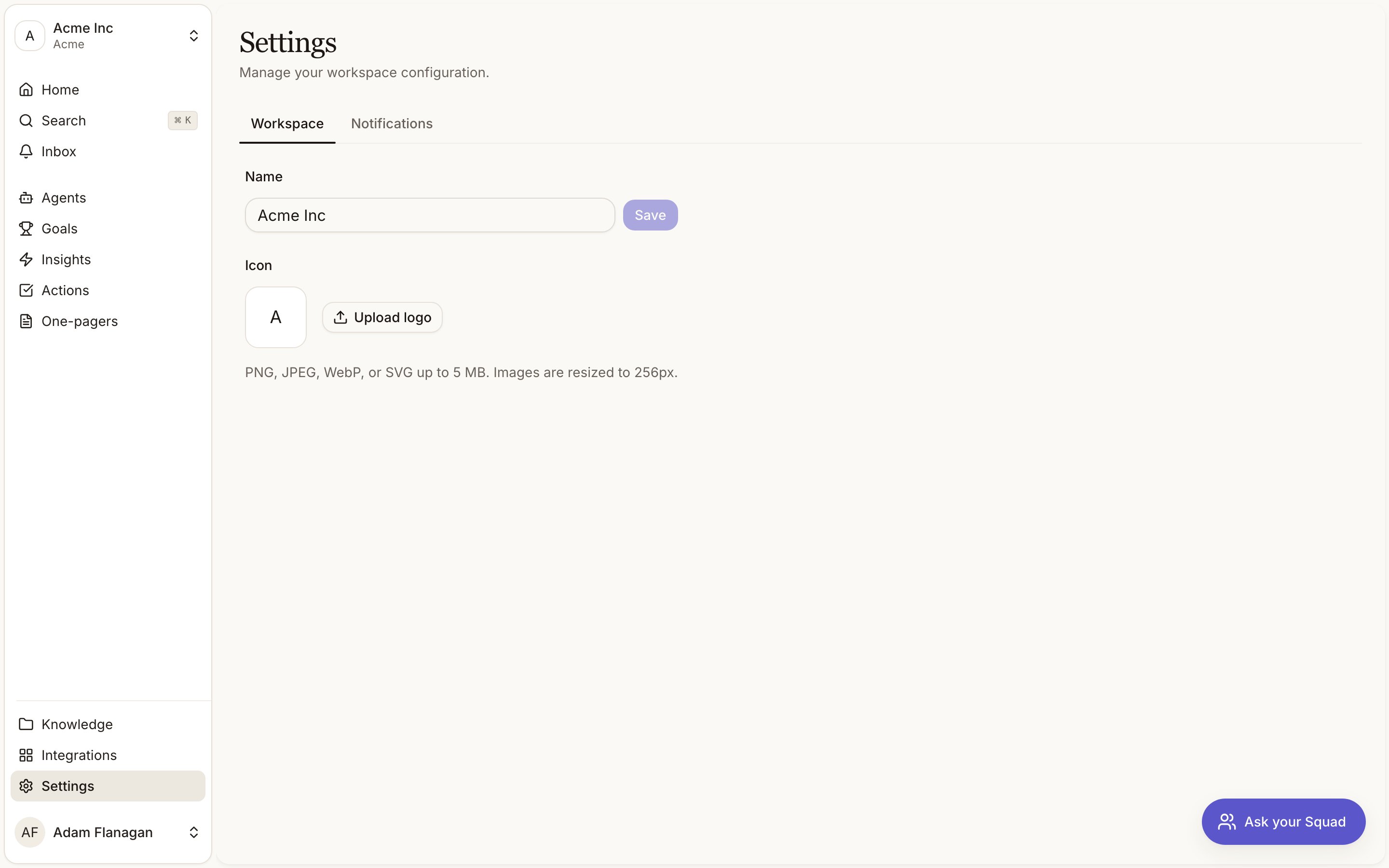 Workspace settings