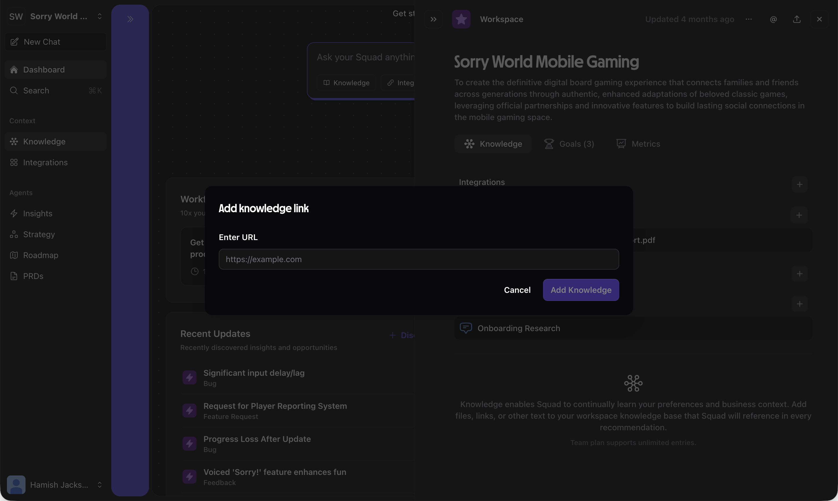 Adding a knowledge link in Squad