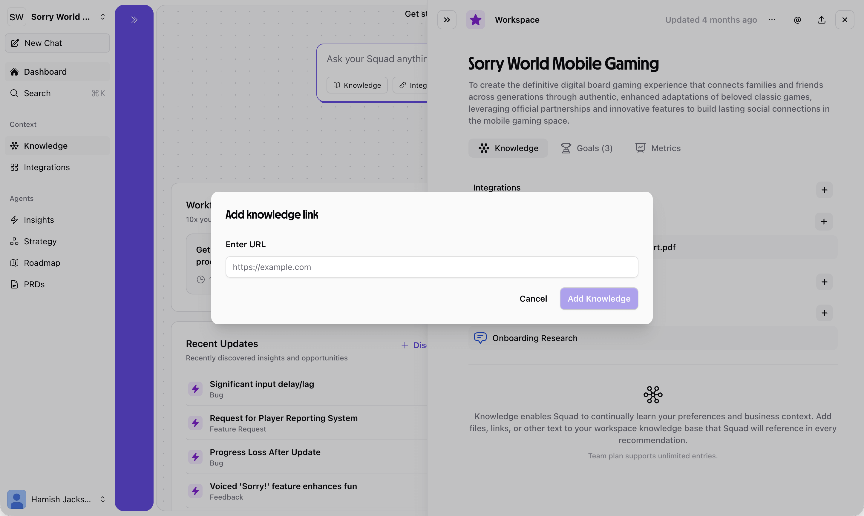 Adding a knowledge link in Squad
