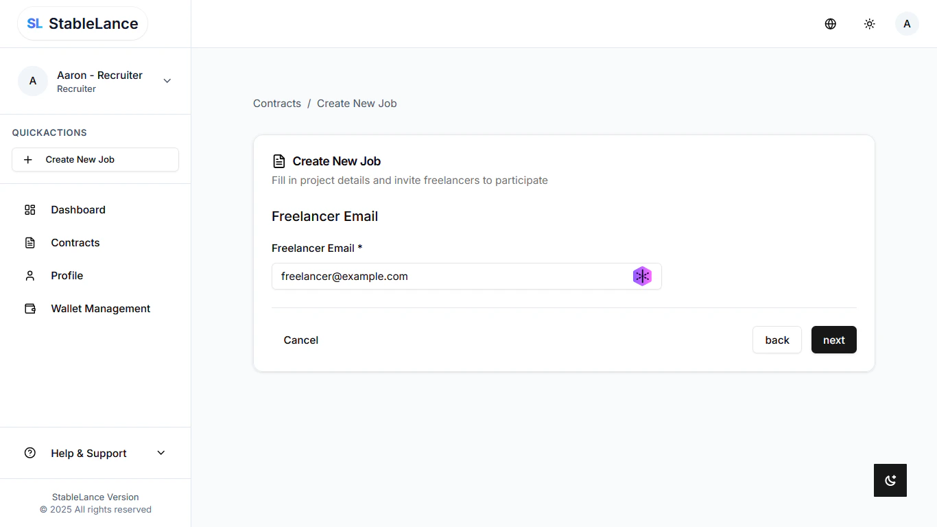 Screenshot of freelancer dashboard