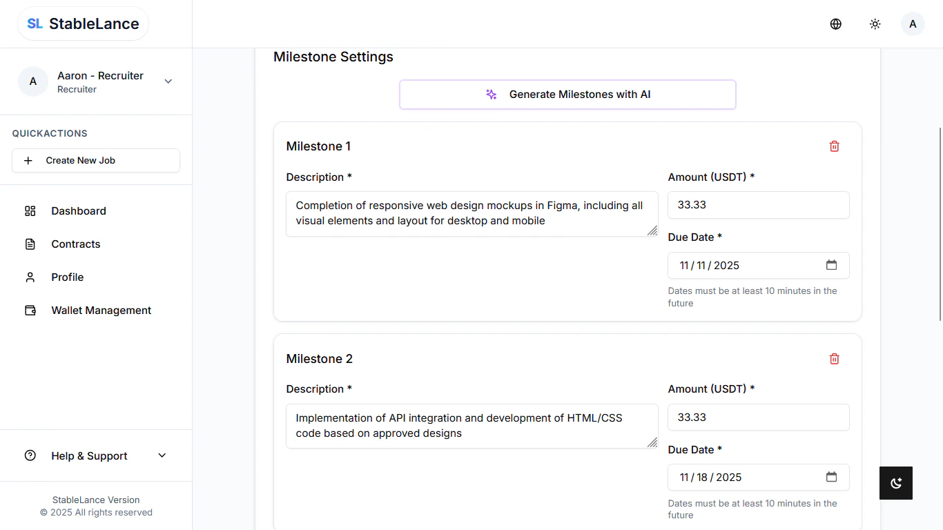 Screenshot of freelancer dashboard