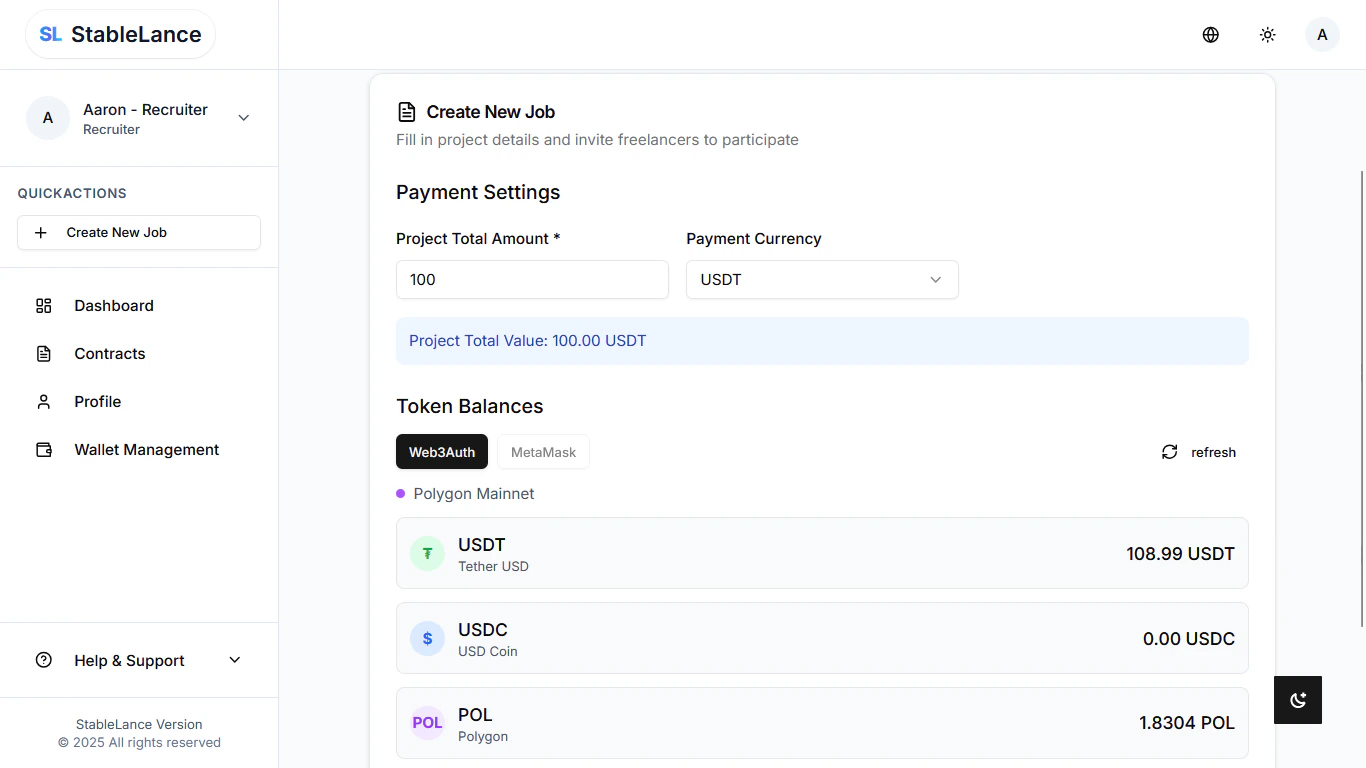 Screenshot of freelancer dashboard