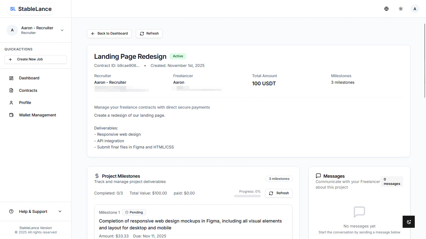 Screenshot of freelancer dashboard
