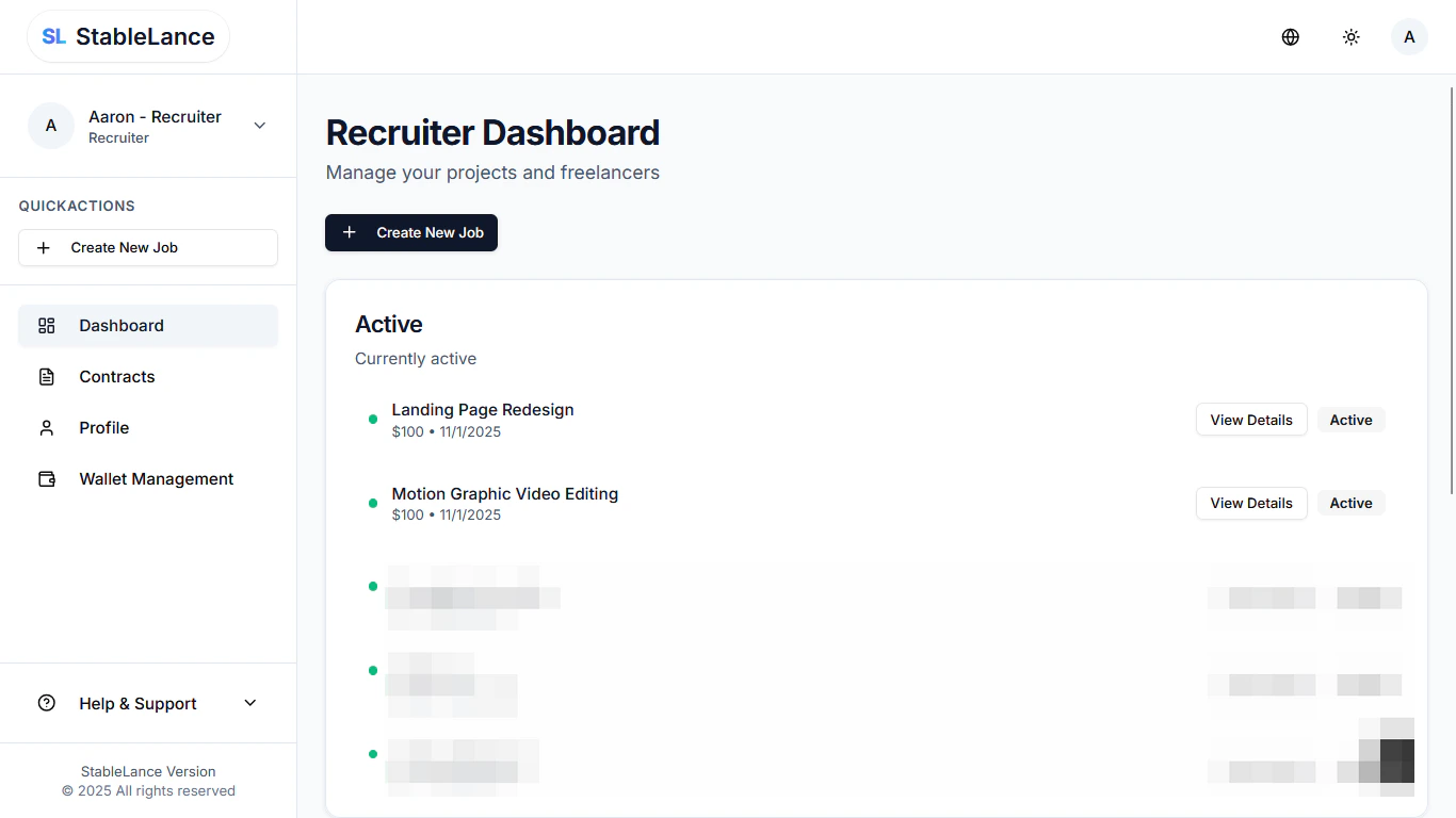Screenshot of freelancer dashboard