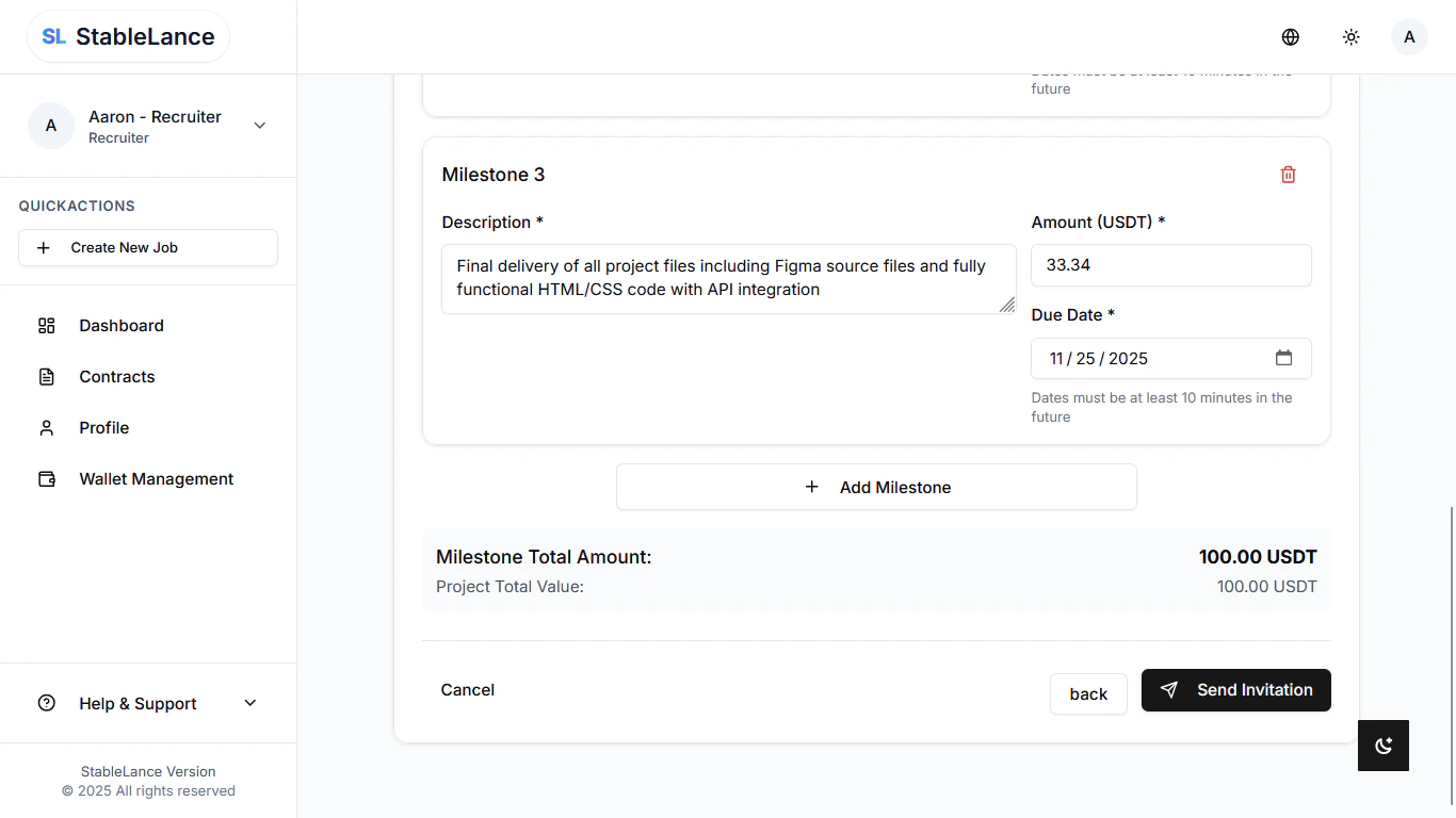 Screenshot of freelancer dashboard