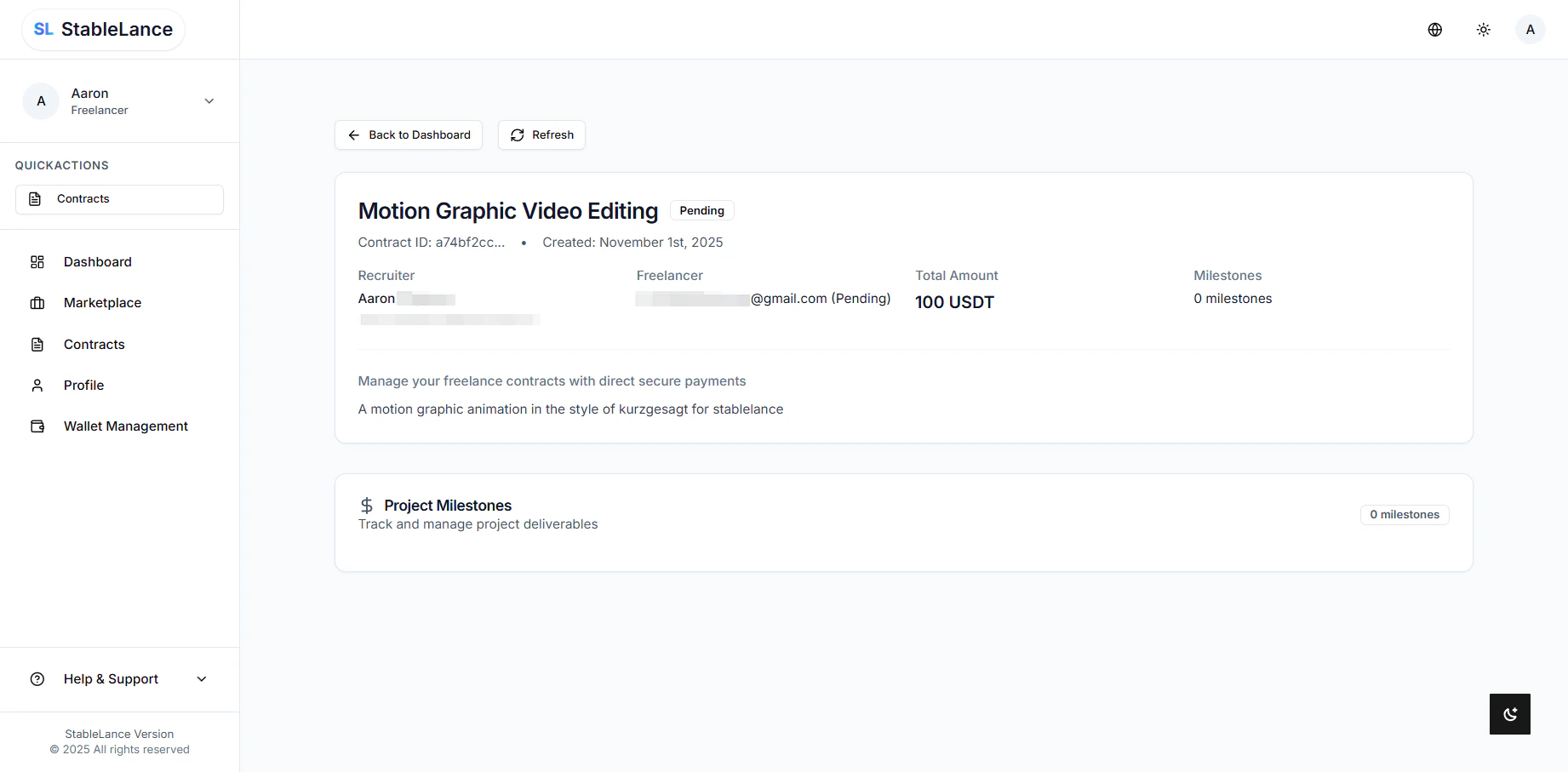 Screenshot of freelancer dashboard