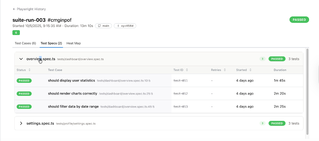 Stably Playwright Reporter showing test results with detailed execution information