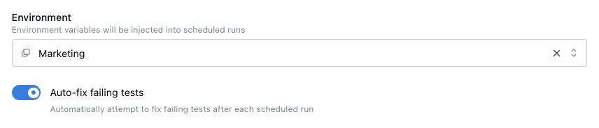 Auto-fix failing tests toggle in schedule settings