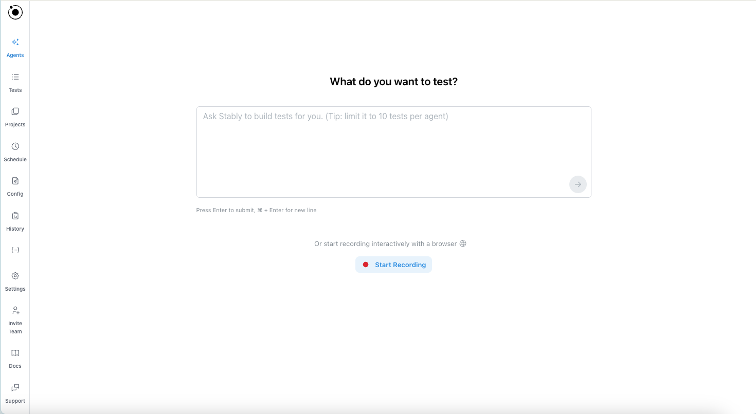 Ask AI to build tests or start recording