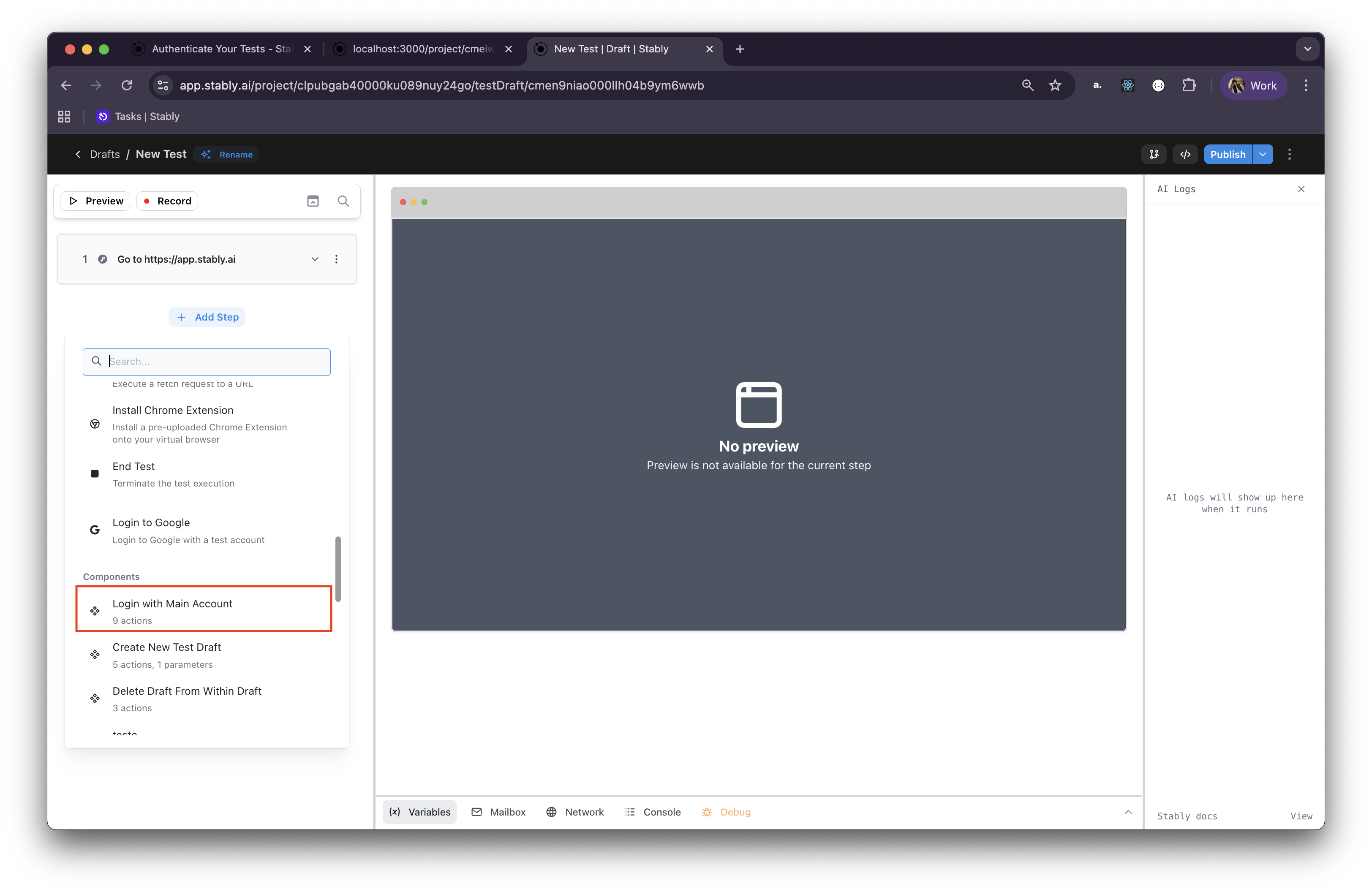Finding the component in the Add Step menu